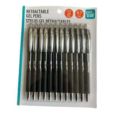 Pen+Gear Retractable Gel Pens, .7mm, Medium Point,12ct, Black, Retractable Gel Pens 12ct,Black