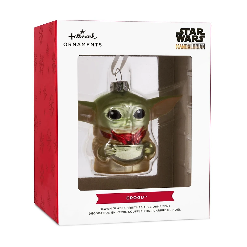 Décoration Hallmark de Noël (Grogu tenant une tasse, La Guerre des étoiles : Le Mandalorien, en verre soufflé)