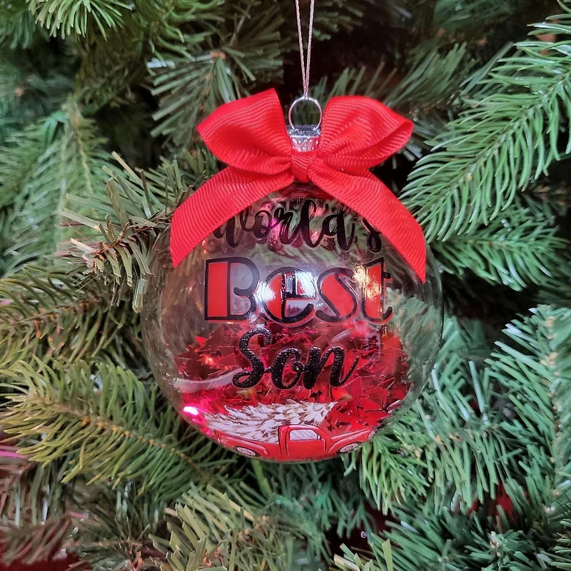 "World's Best Son" Transparent Tree Filled Collectible Glass Ball Ornament, 4 in, by Holiday Time
