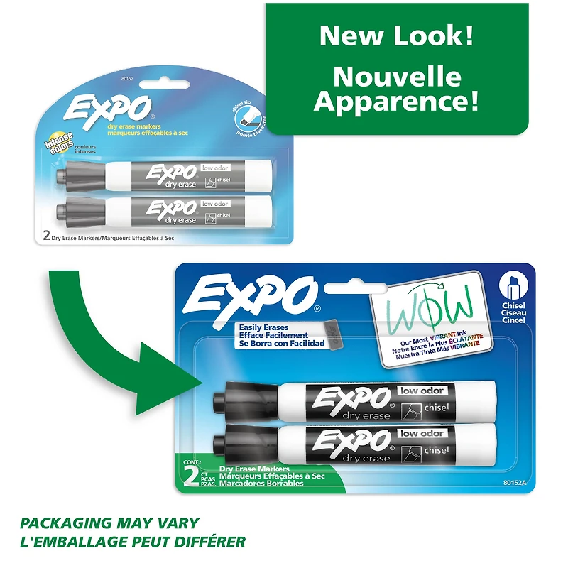 EXPO Dry Erase Markers, Low Odour Ink, Chisel Tip, Black, 4 Count