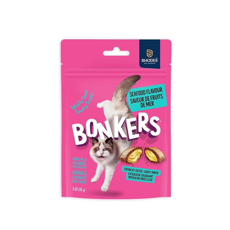 BONKERS Gâteries pour chat croquantes et moelleuses, saveur Friand de fruits de mer, 3 OZ 85g