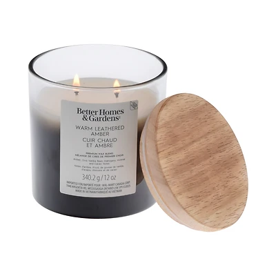 Bougie parfumée en pot ombré à 2 mèches à la cire de paraffine 12 oz Better Homes & Gardens, Cuir chaud et ambre Mélange de cire de paraffine