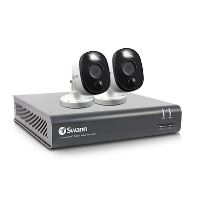 Swann 1080p HD 4 Channel 1TB Hard Drive DVR Security System with 2 x 1080p PIR Outdoor Warning Light Security Cameras (PRO-1080MSFB)