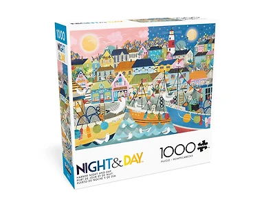 Buffalo Games Harbor Night and Day Puzzle imbriqué de 1000 pièces pour adultes de 14 à 99 ans
