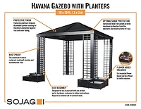 Sojag Havana Rustproof Aluminum Frame Gazebo With 6 Insulated Planters, Galvanized Steel Roof for Maximum Protection, 10' x 10'