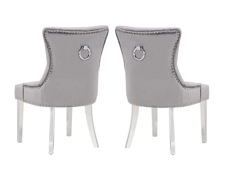 Eudora Chair in Grey, Nailhead trim Dining Chair, Velvet Upholstery Dining Chair, Dining Chair with Stainless Steel legs for Kitchen and Living Room- Set 2