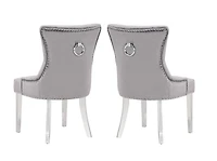 Eudora Chair in Grey, Nailhead trim Dining Chair, Velvet Upholstery Dining Chair, Dining Chair with Stainless Steel legs for Kitchen and Living Room- Set 2