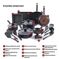 T-fal Kitchen Solutions, 21 Piece Recycled Aluminum Non-Stick Cookware Set