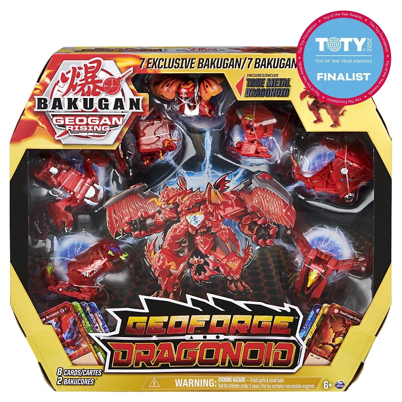 Bakugan, GeoForge Dragonoid, 7 en 1, inclut un Dragonoid True Metal exclusif et 6 Bakugan Geogan à collectionner, jouets pour garçons