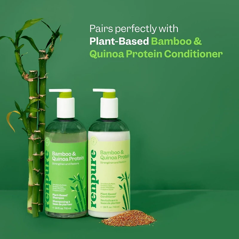 Renpure Bamboo & Shampooing quinoa, à base de plantes - Restaure, Hydrate et renforce pour des cheveux plus sains - Pour les cheveux faibles, ternes et abîmés - 24 Fl Oz
