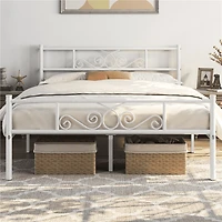 Fullfurnique Metal Platform Bed Frame with Scroll Headboard and Footboard, Twin, White