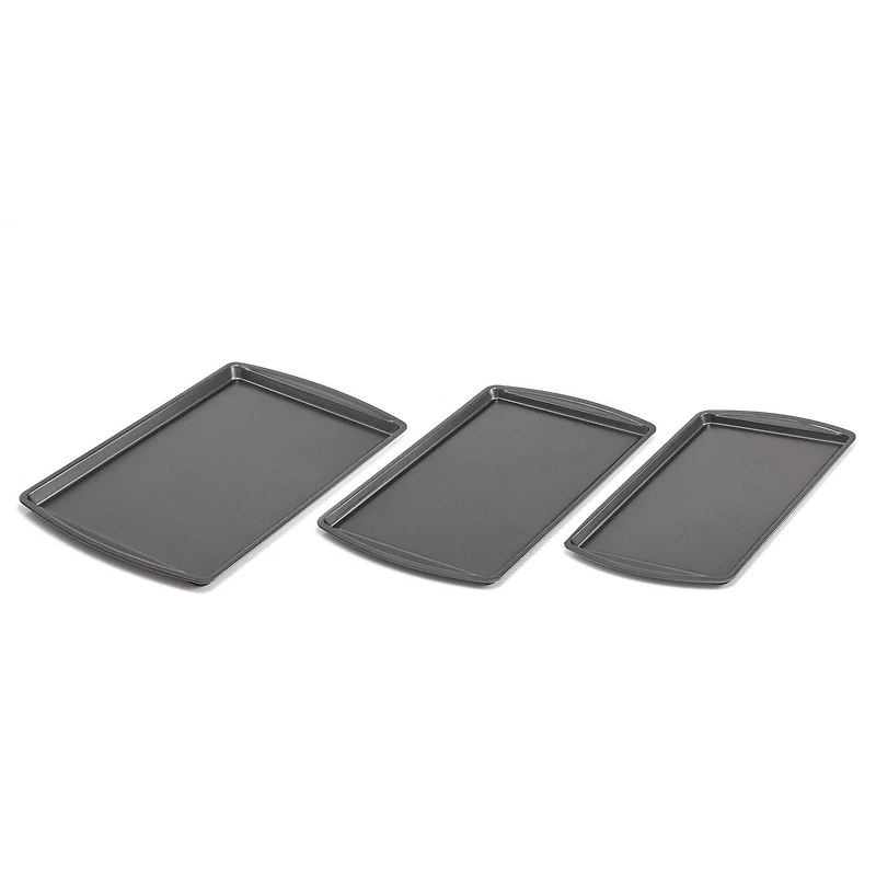 Mainstays 3PC Ensemble de Cookies Antiadhésives, 11,2" x 17,2", 10,2" x 15,2", 9,2" x 13,2", Gris MS 3PC Ensemble de Cookies Antiadhésives