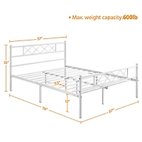 Fullfurnique Cadre de Lit Plateforme en Métal Simple avec Tête et Pied de Lit, Simple, Blanc