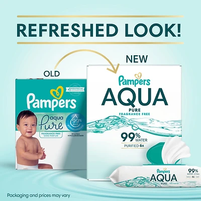 Lingettes pour bébés Pampers Aqua Pure Sensitive, 99 % d’eau, hypoallergéniques, non parfumées, 672 lingettes pour bébés au total (12X emballages rabattables)