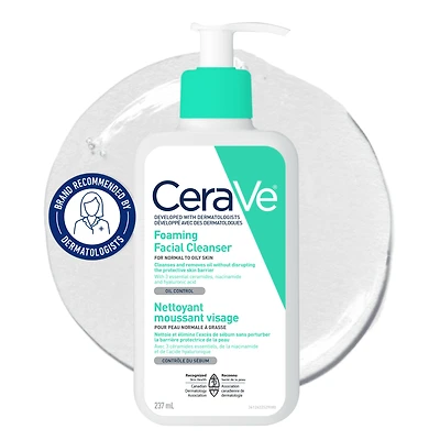 CeraVe Nettoyant Moussant, Gel Nettoyant avec Céramides et Niacinamide pour Peau Normale à Grasse, 237 ml