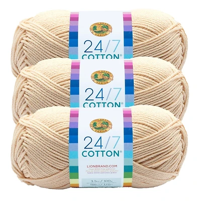 Fil Lion Brand 24/7 Cotton® Fil de Coton #4 Moyen 140g/273m 3-Paquete