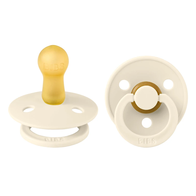 Sucettes BIBS – Collection Colour | Sucette pour bébé sans BPA | Fabriquée au Danemark | Lot de 2 sucettes premium couleur ivoire | Taille 0-6 mois