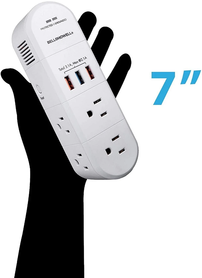 Bell + Howell Swivel Power with Surge Protection, 6 Power Outlets, 3 USB Ports, and Swivel Rotation, Power charging station