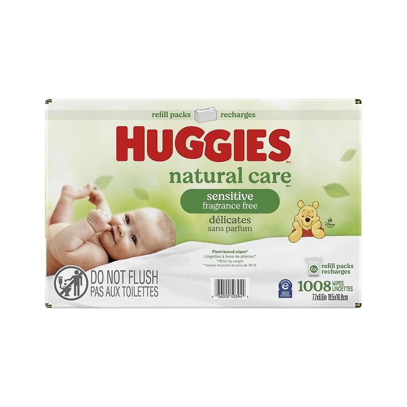 Huggies Natural Care Sensitive Baby Wipes, UNSCENTED, 6 Refill Packs, 1,008 Wipes