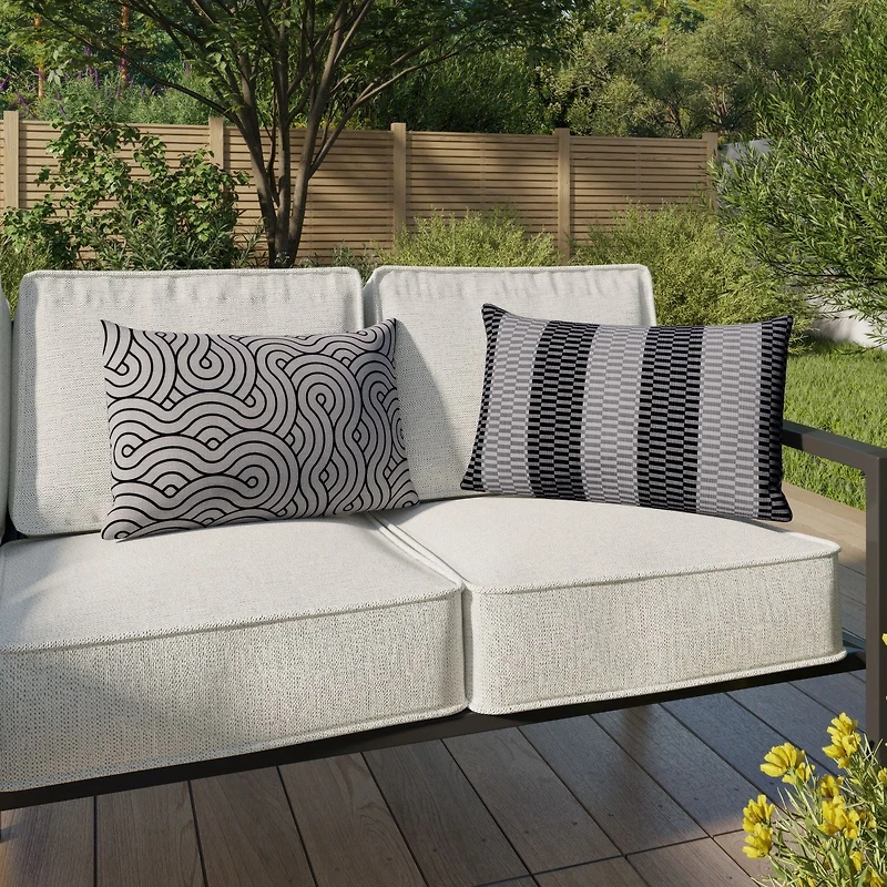 HOMETRENDS Ambient Glow Waves Outdoor Patio Bench Toss Cushion 20 in. x 12 in., Water-repellent, UV-treated