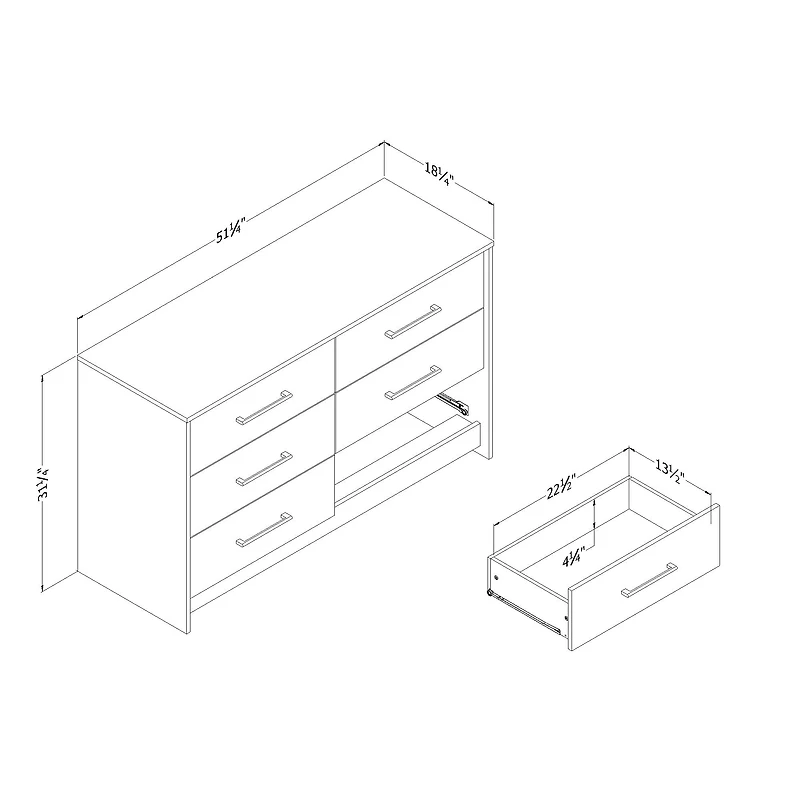 Commode 6 tiroirs pour Adulte, fini Chêne hivernal, collection Londen de Meubles South Shore