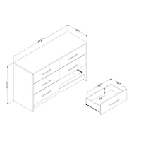 Commode 6 tiroirs pour Adulte, fini Chêne hivernal, collection Londen de Meubles South Shore