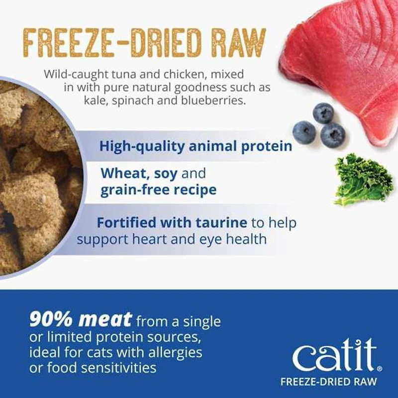 Catit Recipes Freeze Dried Raw Dry Cat Food Topper, Tuna and Chicken 100g
