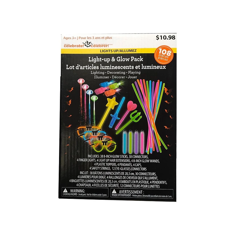 Façon de célébrer 108PK Light up & Glow pack pour Halloween décor pour le plaisir des enfants