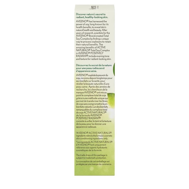 Aveeno Positively Radiant Soin quotidien Voile hydratant FPS 30 avec extrait de soja, Hydratant avec écran solaire, Sans huile et non comédogène, 73 ml
