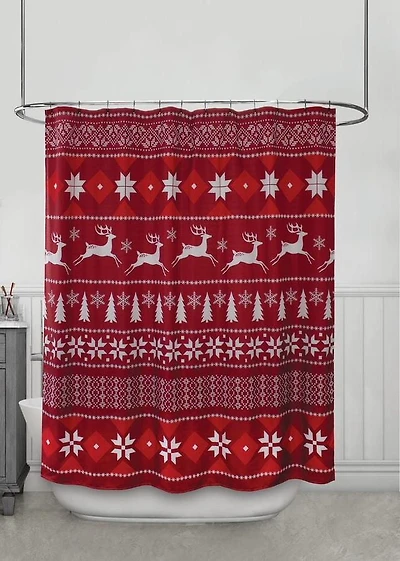 Joy Aspen Holiday Time Fabric Shower Curtain
