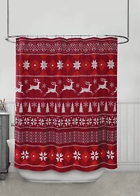 Joy Aspen Holiday Time Fabric Shower Curtain