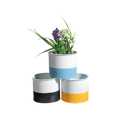 Color Block Ronde En Métal Planteur (Mini) (Asstd) - Set of 3