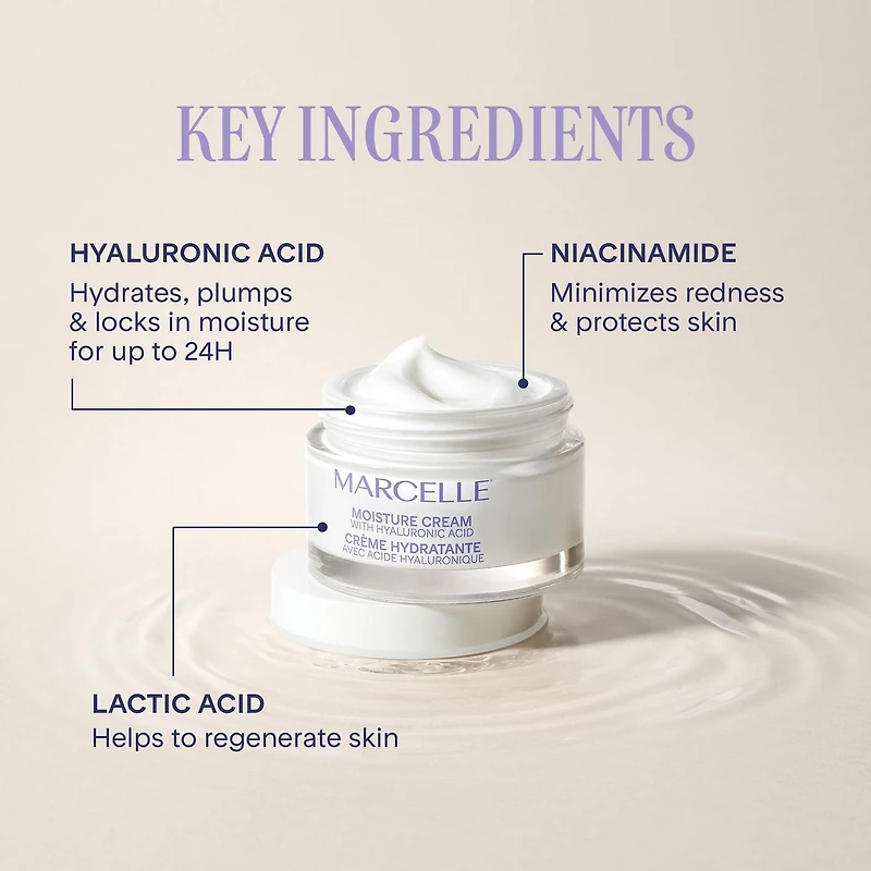 Marcelle Moisture Cream 24h Moisturizing with Hyaluronic Acid & Niacinamide, For normal to dry skin, 50 mL