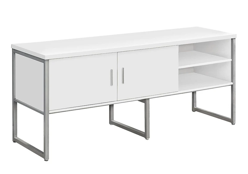 Monarch Specialties Office Credenza, 72"l, Home Office, Work, Storage Doors, Commercial Grade, White Laminate, Silver Metal, Contemporary