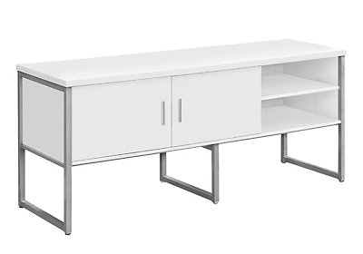 Monarch Specialties Office Credenza, 72"l, Home Office, Work, Storage Doors, Commercial Grade, White Laminate, Silver Metal, Contemporary