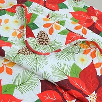 Marina Decoration Rich Printed Embossed Pinsonic Coverlet Bedspread Ultra Soft Bedding Summer Christmas Quilt Set with Shams, Red Poinsettia White Base Pattern