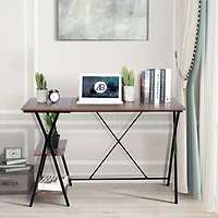 Homylin Home Office Computer Desk Writing Study Workstation with 2 Tier Storage Shelves, Industrial Style Wood Table and Metal Frame, Rustic Brown