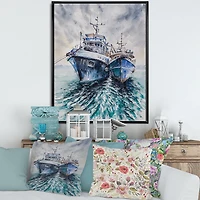 Designart Deux bateaux de pêche avant une tempête ancrés ART MURAL À CADRE FLOTTÉ
