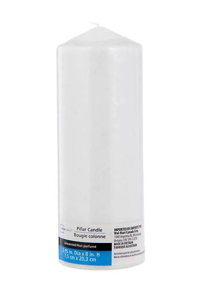 Mainstays Unscented 3 x 8" White Pillar Candle