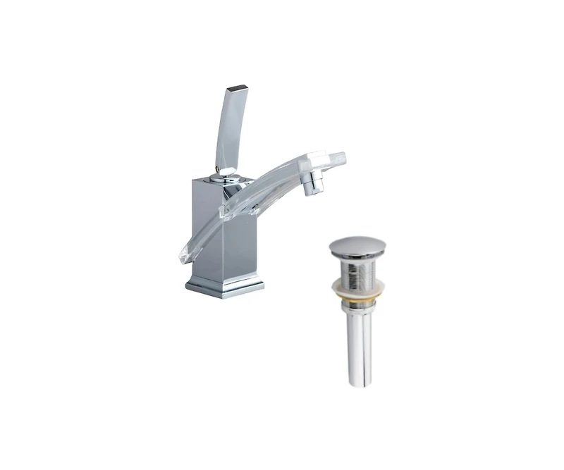 DROP Bath and Kitchen DR091471 Robinet pour lavabo de salle de bain de forme rectangulaire en couleur chrome de la série Transparent - incluant un drain sans trop-plein.
