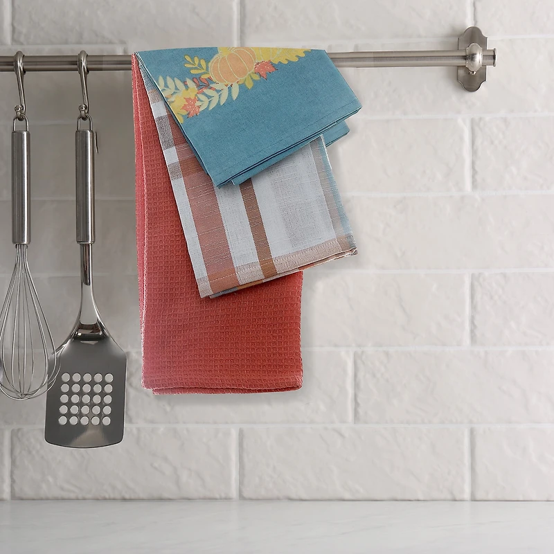 Torchon De Cuisine (Lot De 3 Pièces) (À Carreaux Avec Citrouilles)