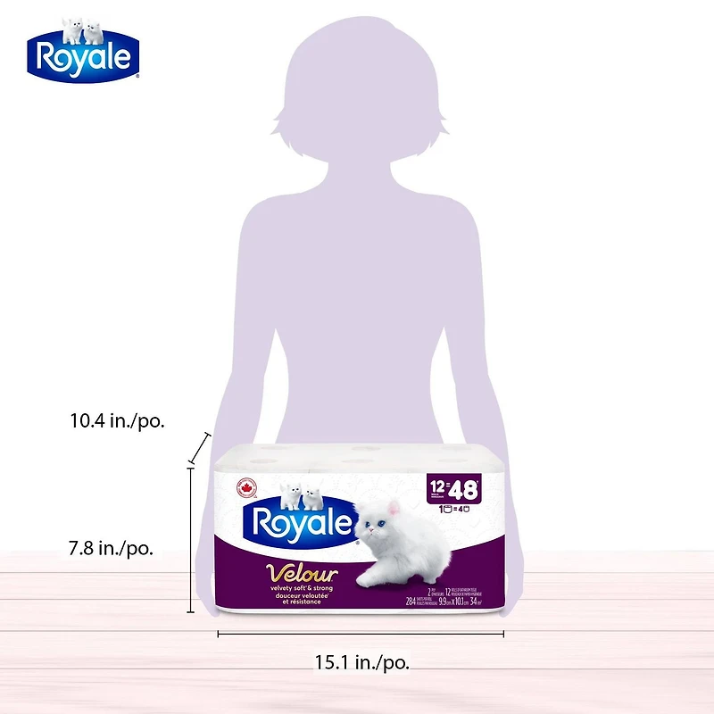 Royale Velour Toilet Paper, 12 equal 48 Rolls, 284 Sheets Per Roll
