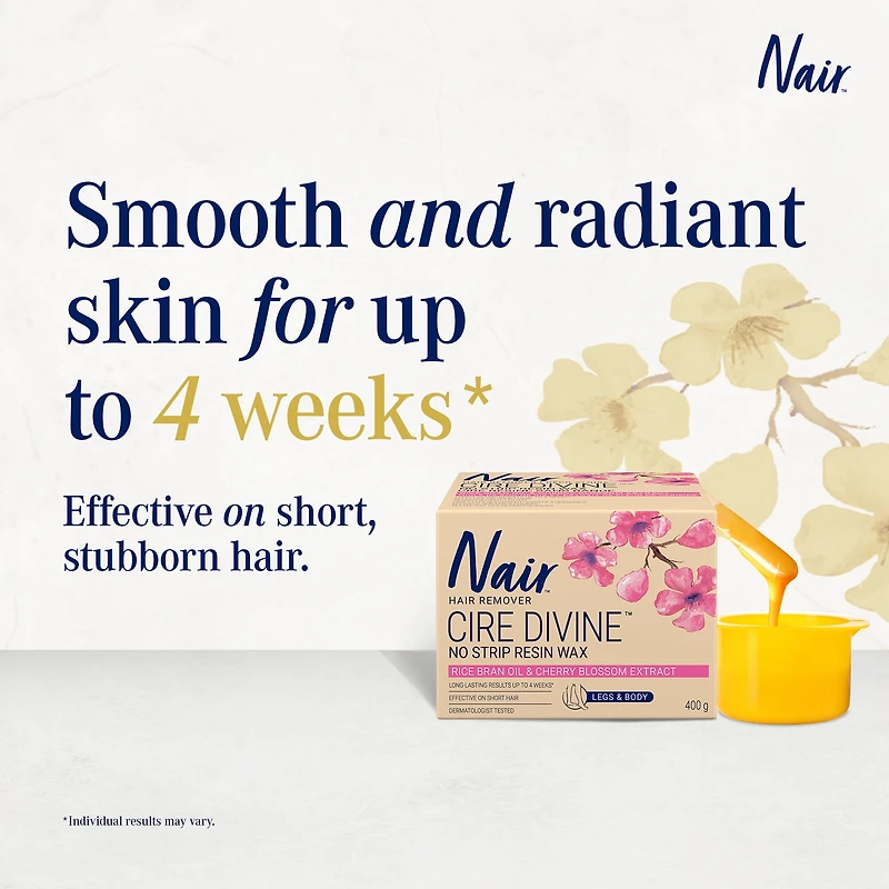 Nair Cire De Résine Allant Au Micro-Ondes Cire Divine Pour Les Jambes Et Le Corps Avec Fleur De Cerisier Japonais Et Huile De Son De Riz, 400g