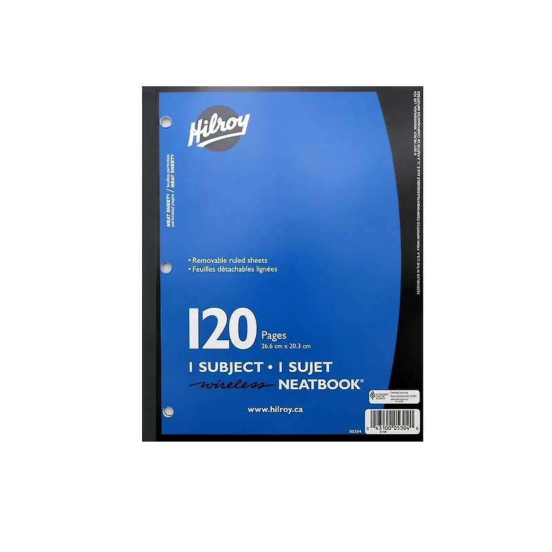 Hilroy® Neatbook, 1 Subject, 120 Page, 10-½ X 8, Assorted Colours, Wireless, 1 Subject, 120 Page