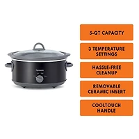 Kenmore 5 qt Slow Cooker (4.7L), Easy to Use with Dial Control, Black