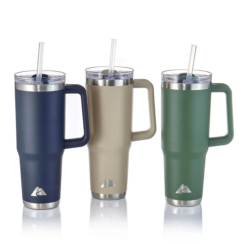 Ozark Trail 40 OZ Stainless Steel Tumbler with handle, Straw, Double-walled