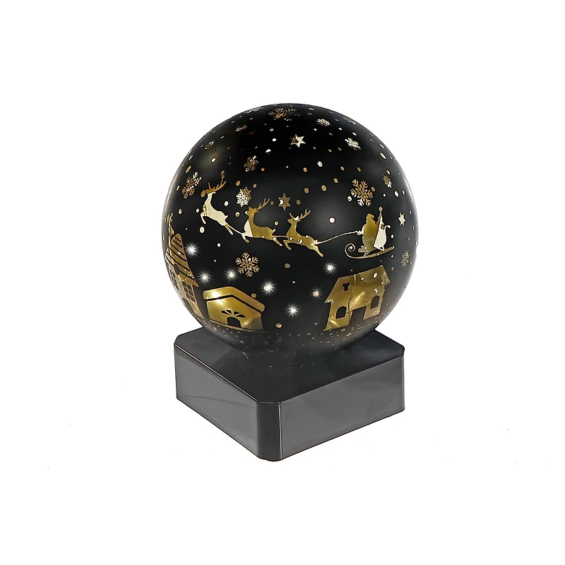 Support Rond En Verre À Led (Père Noël Sur Un Traîneau) (Noir) - Lot De 2