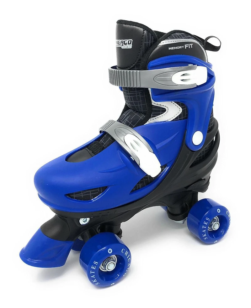 Chicago Skates Kids Adjustable Quad Rollerblades With Accessory Bundle, Blue, Size J10-J13