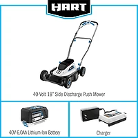 HART Ensemble de tondeuse à pousser sans fil 40 V de 18 po, (1) bloc-pile au lithium-ion de 6 Ah, (1) chargeur de bloc-pile