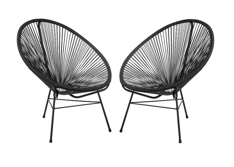 Plata Import Acapulco Chair in Black, Wire Lounge Chair, Plastic Lounge Chair, Beach Lounge Chair, Indoor-Outdoor Lounge Chair, Patio Lounge Chair, Oval Lounge Chair  - Set 2